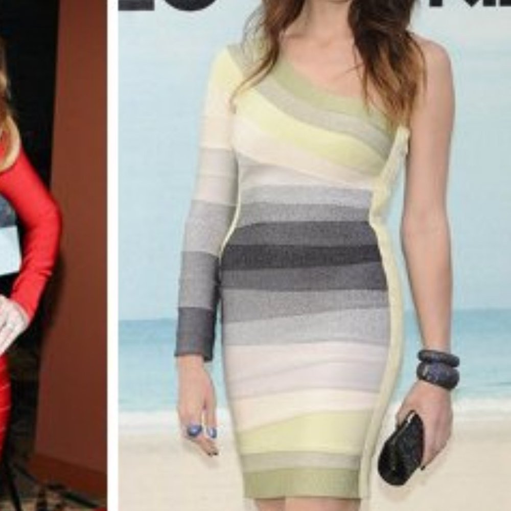 HERVE LEGER GREEN/GREY OMBRÉ DRESS SIZE XS